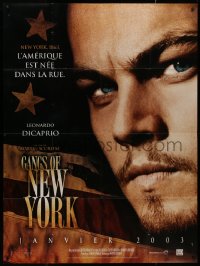 9b1471 GANGS OF NEW YORK teaser French 1p 2003 super close up of Leonardo DiCaprio, Martin Scorsese!