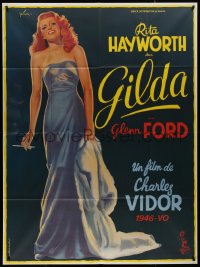 9b1475 GILDA French 1p R1972 art of sexy Rita Hayworth full-length in sheath dress by Boris Grinsson!