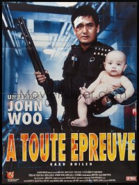 9b1495 HARD BOILED French 1p 1992 John Woo, great image of Chow Yun-Fat holding gun and baby!