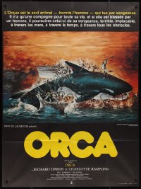 9b1636 ORCA French 1p 1977 wild artwork of attacking Killer Whale by John Berkey!