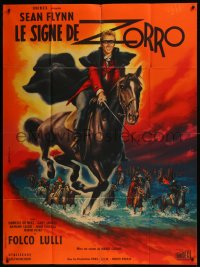 9b1714 SIGN OF ZORRO French 1p 1963 different art of masked Sean Flynn on horse by Jean Mascii!