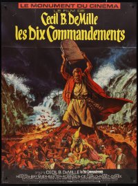 9b1742 TEN COMMANDMENTS French 1p R1970s Cecil B. DeMille classic, art of Charlton Heston w/tablets!