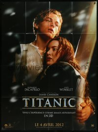 9b1754 TITANIC teaser French 1p R2012 super c/u of Leonardo DiCaprio & Kate Winslet, James Cameron!