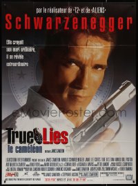 9b1763 TRUE LIES French 1p 1994 cool close up of Arnold Schwarzenegger with gun, James Cameron!
