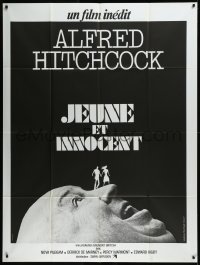 9b1800 YOUNG & INNOCENT French 1p 1978 cool art of tiny people standing on Alfred Hitchcock's face!