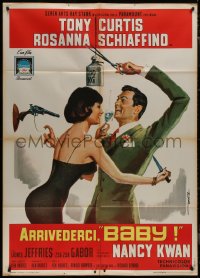 9b0709 ARRIVEDERCI, BABY Italian 1p 1967 different De Seta art of Tony Curtis & Rosanna Schiaffino!