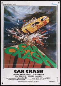 9b0770 CAR CRASH Italian 1p 1985 Antonio Margheriti, cool artwork of exploding vehicles!