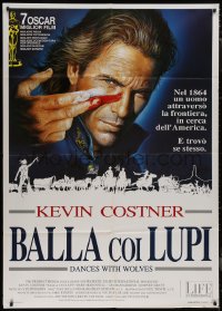 9b0806 DANCES WITH WOLVES Italian 1p 1991 different Casaro art of Kevin Costner applying war paint!