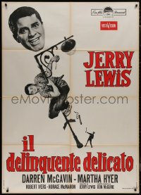 9b0820 DELICATE DELINQUENT Italian 1p R1960s wacky teen terror Jerry Lewis hanging from light post!