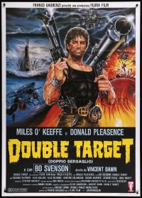 9b0846 DOUBLE TARGET Italian 1p 1987 cool art of Miles O'Keeffe with two huge guns, very rare!