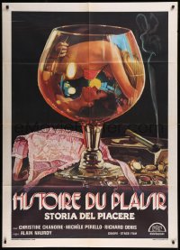 9b0859 EROTIC SEX GAMES Italian 1p 1979 art of sexy lesbian lovers reflected in wine glass, rare!
