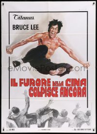 9b0883 FISTS OF FURY Italian 1p R1970s artwork of Bruce Lee kicking in mid-air by Averardo Ciriello!