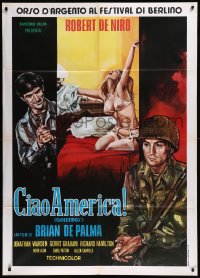 9b0915 GREETINGS Italian 1p 1979 different art of young Robert De Niro in uniform, Brian De Palma