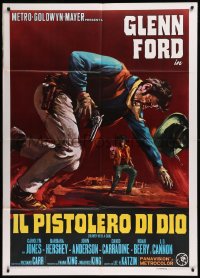 9b0923 HEAVEN WITH A GUN Italian 1p 1969 cool different art of cowboy Glenn Ford in gunfight!