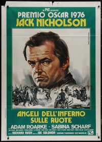 9b0928 HELLS ANGELS ON WHEELS Italian 1p R1976 different Piovano art of Jack Nicholson & bikers!
