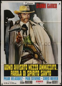 9b0936 HIS NAME WAS HOLY GHOST Italian 1p 1972 cool artwork of Gianni Garko with dove on shoulder!