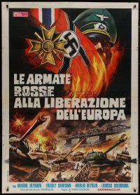 9b1013 LIBERATION Italian 1p 1974 art of Nazi officer & swastika over WWII battle!
