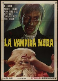 9b1075 NUDE VAMPIRE Italian 1p 1970 great Calma art of wacky vampire & his sexy female victim!