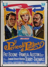9b1101 PERILS OF PAULINE Italian 1p 1967 Avelli art of Pamela Austin, Pat Boone & Terry-Thomas, rare!