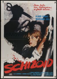 9b1155 SCHIZOID Italian 1p 1981 Mafe silhouette art of crazed Klaus Kinski attacking Marianna Hill!