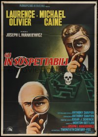 9b1175 SLEUTH Italian 1p 1973 Laurence Olivier & Michael Caine with magnifying glasses over maze!
