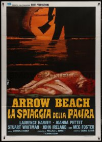9b1263 WELCOME TO ARROW BEACH Italian 1p 1975 art of sexy naked girl & meat cleaver silhouette!