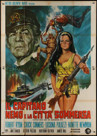 9b0464 CAPTAIN NEMO & THE UNDERWATER CITY Italian 2p 1970 art of cast, scuba divers & ship, rare!