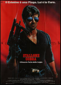 9b0471 COBRA Italian 2p 1986 crime is a disease and Sylvester Stallone is the cure, John Alvin art!
