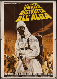 9b0476 CRAZIES Italian 2p 1974 George Romero, Piovano art of creepy hooded man in gas mask!