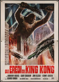 9b0482 DESTROY ALL MONSTERS Italian 2p R1977 different Ferrari art of King Kong destroying city!