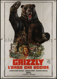 9b0514 GRIZZLY Italian 2p 1976 great montage art of grizzly bear attacking campers, ultra rare!