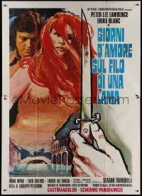9b0557 LOVE & DEATH ON THE EDGE OF A RAZOR Italian 2p 1973 art of Erika Blanc & bloody switchblade!