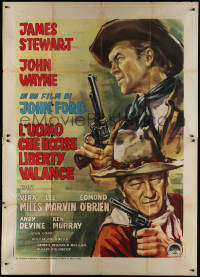 9b0571 MAN WHO SHOT LIBERTY VALANCE Italian 2p 1963 John Wayne & James Stewart, different Colizzi art