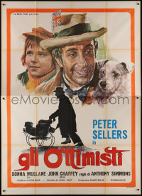 9b0592 OPTIMISTS Italian 2p 1973 different art of Peter Sellers, John Chaffey & cute dog!