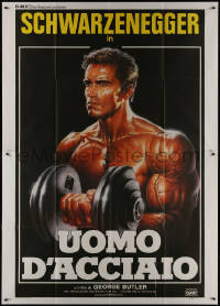 9b0602 PUMPING IRON Italian 2p 1986 best Enzo Sciotti art of Arnold Schwarzenegger lifting weights!