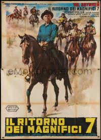 9b0610 RETURN OF THE SEVEN Italian 2p 1967 different art of Yul Brynner on horse by Olivetti!