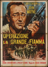9b0611 REUNION IN FRANCE Italian 2p R1964 different Piovano art of John Wayne with gun, Jules Dassin