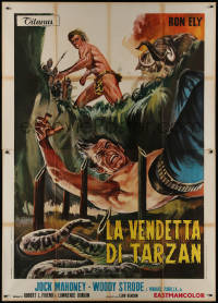 9b0637 TARZAN'S DEADLY SILENCE Italian 2p 1970 different Franco art of Jock Mahoney & Ron Ely!