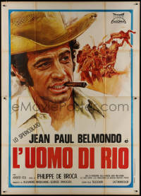 9b0640 THAT MAN FROM RIO Italian 2p R1960s different Sciotti art of Jean-Paul Belmondo w/cowboy hat!