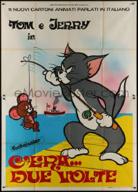 9b0649 TOM E JERRY IN C'ERA DUE VOLTE Italian 2p 1968 cartoon art of Tom w/ Jerry on fishing pole!