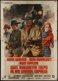 9b0653 TRAIN ROBBERS Italian 2p 1973 different Casaro art of cowboy John Wayne, Ann-Margret & Taylor!