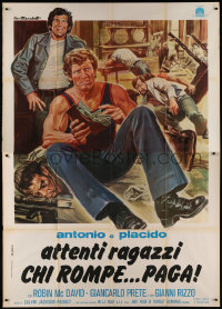 9b0677 WHO BREAKS PAYS Italian 2p 1976 Tarantelli art of strongman Brad Harris & Giancarlo Prete!