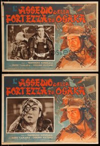 9b0420 FALL OF THE TOYOTOMI 2 Italian LCs 1942 great Ferrini border art of samurai Kazuo Hasegawa!