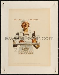 9b0163 LUDWIG HOHLWEIN linen German book page 1926 Alles Macht, art of woman holding meal on a tray!