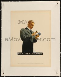 9b0161 LUDWIG HOHLWEIN linen German book page 1926 Gaba, art of man with cigar & tobacco tin!