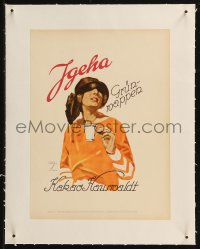 9b0162 LUDWIG HOHLWEIN linen German book page 1926 Igeha, art of woman in big hat holding coffee!