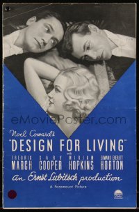 9b0197 DESIGN FOR LIVING pressbook 1933 Ernst Lubitsch, Coward, Gary Cooper, March, Hopkins, rare!