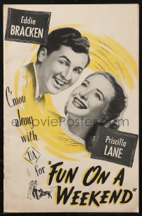 9b0205 FUN ON A WEEKEND pressbook 1947 Eddie Bracken, sexy Priscilla Lane, romantic comedy!