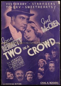 9b0232 TWO IN A CROWD pressbook 1936 strangers Joan Bennett & Joel McCrea become sweethearts, rare!