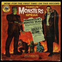 9b0091 FAMOUS MONSTERS SPEAK 33 1/3 RPM record 1963 art of Lugosi as Dracula, Karloff as Frankenstein